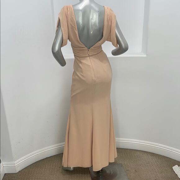 BARIANO Australia  Corine Drape Sleeve Plunged V-neck Peach Maxi Gown Size 2 - Picture 7 of 13